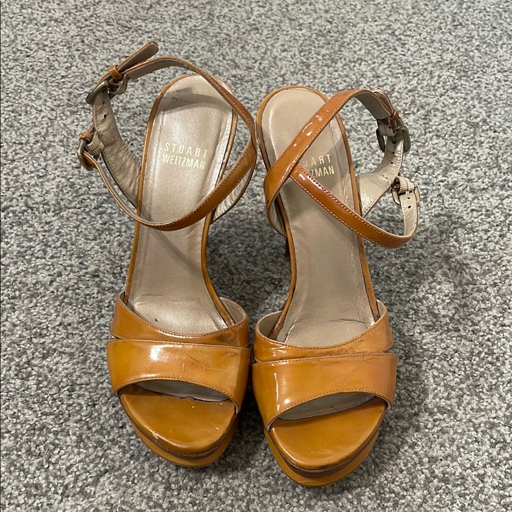 Stuart Weitzman Tan High Heel Sandals with Ankle Straps